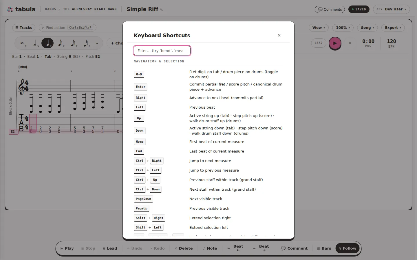 The in-app keyboard reference