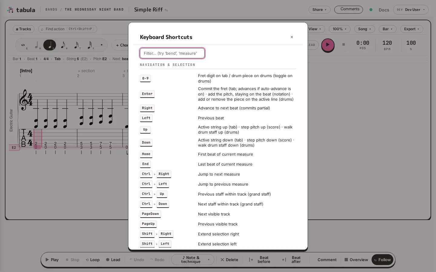 The in-app keyboard reference
